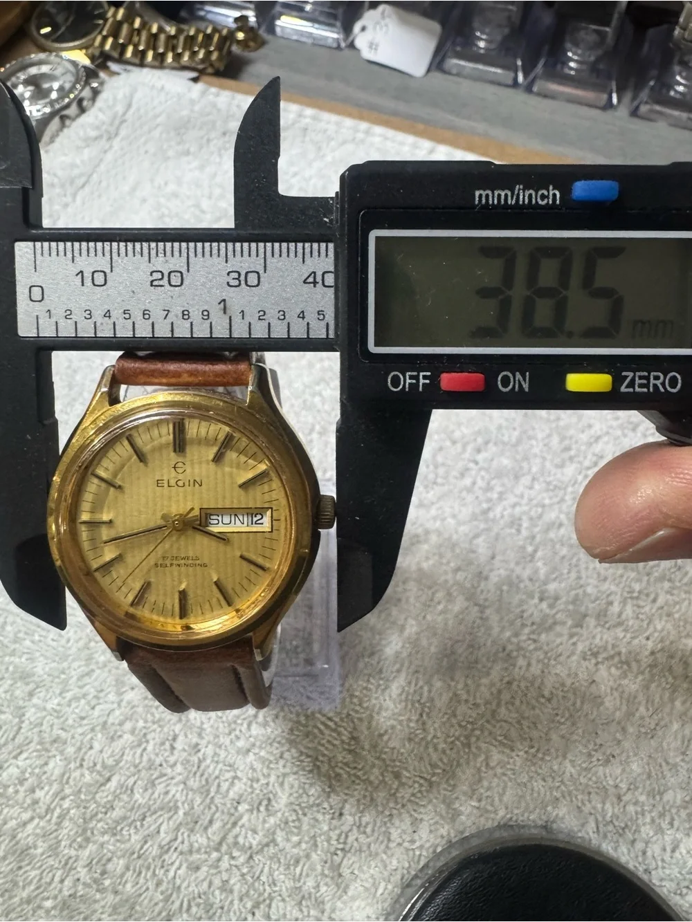 Elgin Gold-Tone Selfwinding Watch with Brown Leather Strap